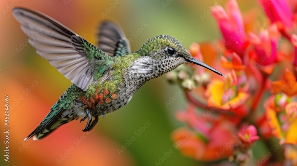 Fototapeta premium Background with a hummingbird in-flight, AI-generative
