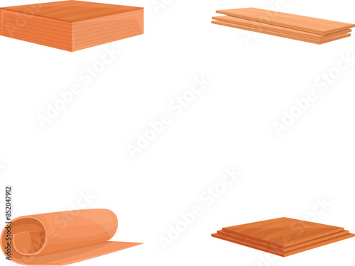 Floor material icons set cartoon vector. Timber plank such as parquet laminate. Construction material