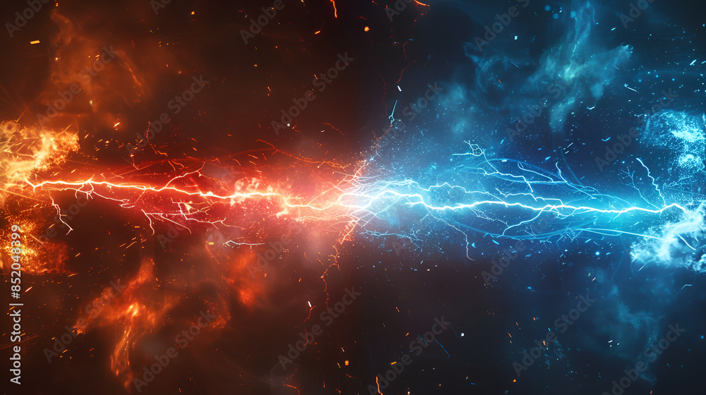 A lightning bolt is used to symbolize opposition, with the colors red and blue signifying conflict or struggle. A lightning bolt is used to symbolize opposition, with the colors red and blue signifying conflict or struggle.