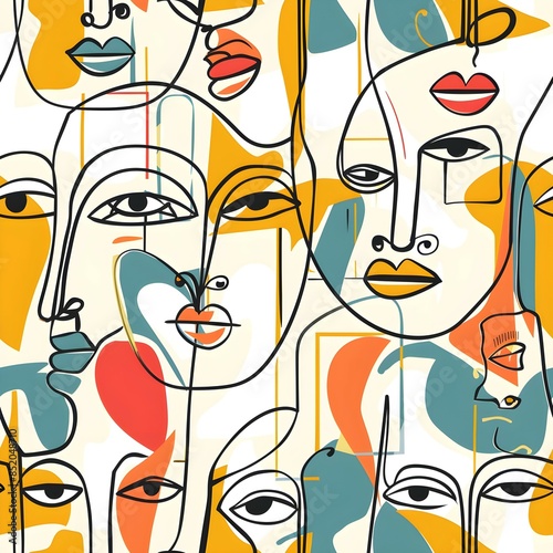 Abstract Colorful Faces Seamless Pattern 