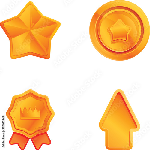 Ranking icons set cartoon vector. Various type of trophy and award for winner. Victory, achievement