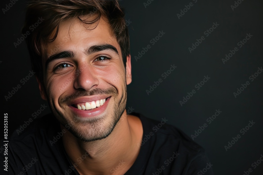 a man with a toothbrush in his mouth, a Young man with beautiful smile on black background Teeth whitening a man with a toothbrush in his mouth, a Young man with beautiful smile on black background Teeth whitening