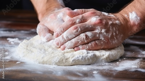 Artisanal pizza dough preparation hands on kneading and stretching process for authentic taste