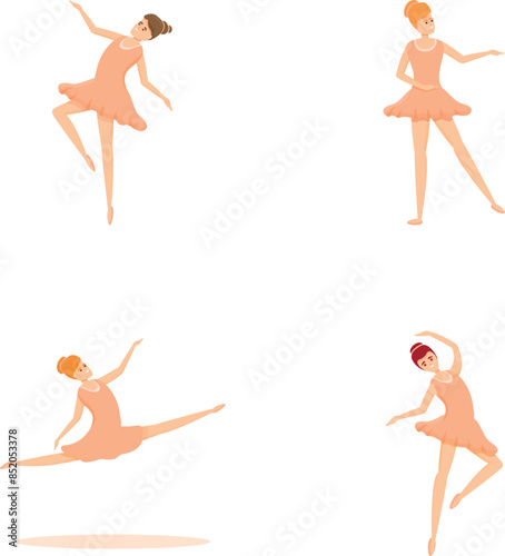 Dance girl icons set cartoon vector. Ballerina dancer in beautiful pose. Ballet, art