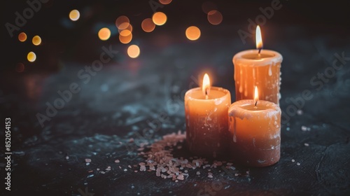A group of candles are lit and arranged in a row.