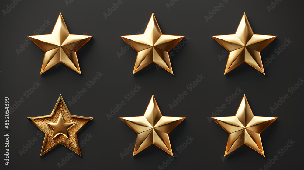 Realistic gold star set vector with a star rating Realistic gold star set vector with a star rating