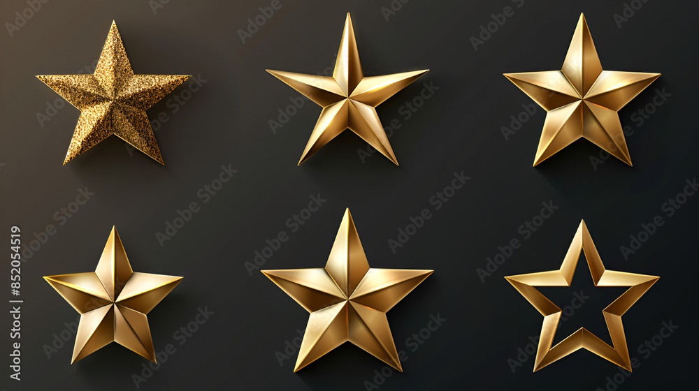 Realistic gold star set vector with a star rating Realistic gold star set vector with a star rating