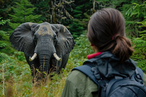 a woman looking at an elephant in the wild, Conservation heroes: Recognize individuals or organizations making a difference © SaroStock