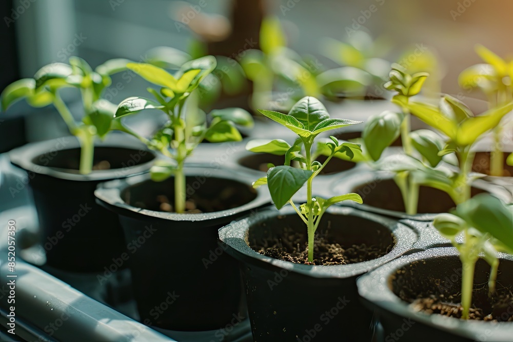a row of small pots with plants in them, Experiment with plant propagation a row of small pots with plants in them, Experiment with plant propagation