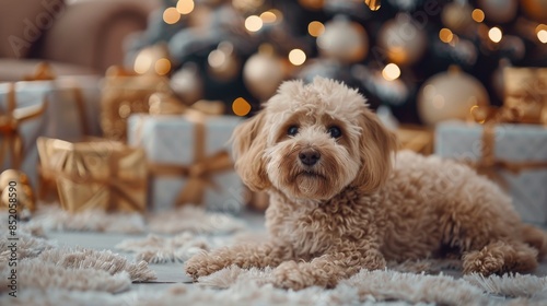 Puppy Sitting Near Presents on Rug