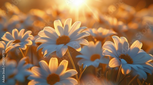 Field of Daisies With Sun Background