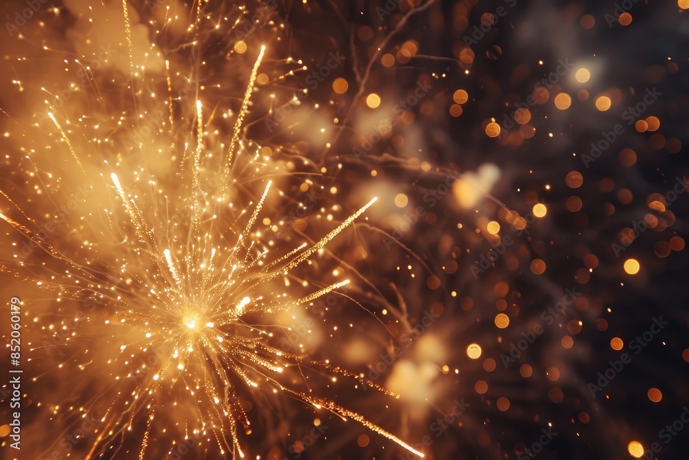 Fototapeta premium a fireworks is lit up in the night sky, Macro fireworks photography, revealing the intricate details of each burst and the patterns formed in the night sky