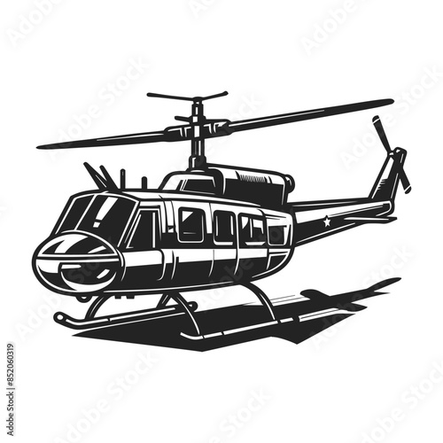 Silhouette of military helicopter illustration on white background. helicopter front view vector design. Black silhouette military helicopter vector illustration