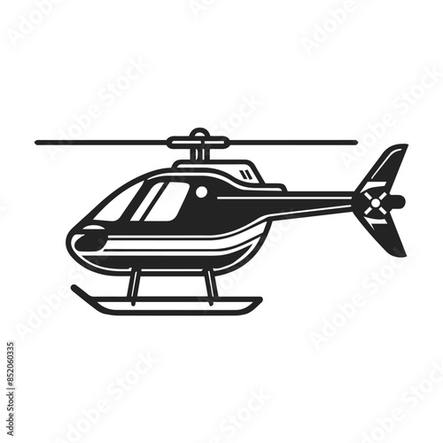 Black silhouette of helicopter on white background. Side front view.  Vector illustration