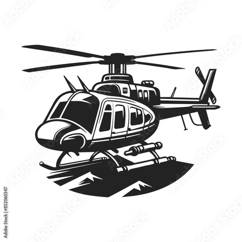 Military helicopter illustration on white background. helicopter front view vector design. Black silhouette military helicopter vector illustration.