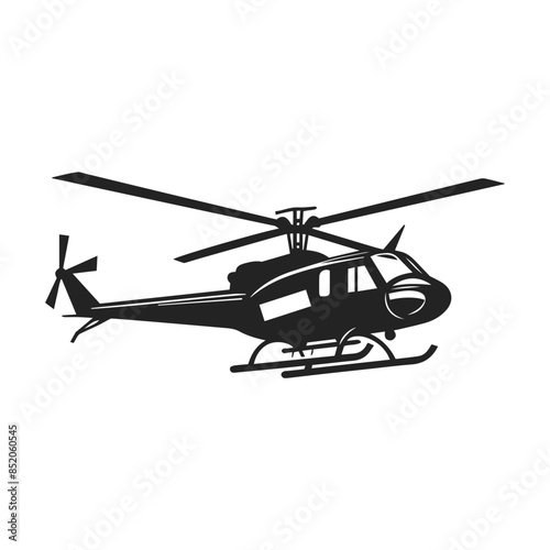 Military helicopter illustration on white background. helicopter front view vector design. Black silhouette military helicopter vector illustration.