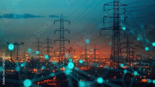 Smart grids manage energy distribution efficiently and reduce waste. Integrated energy system concept. Generative AI