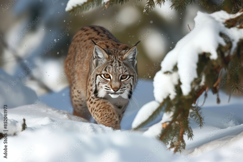 a lynx walking through the snow in a forest, Species spotlight: Highlight a unique and lesser-known wildlife species a lynx walking through the snow in a forest, Species spotlight: Highlight a unique and lesser-known wildlife species