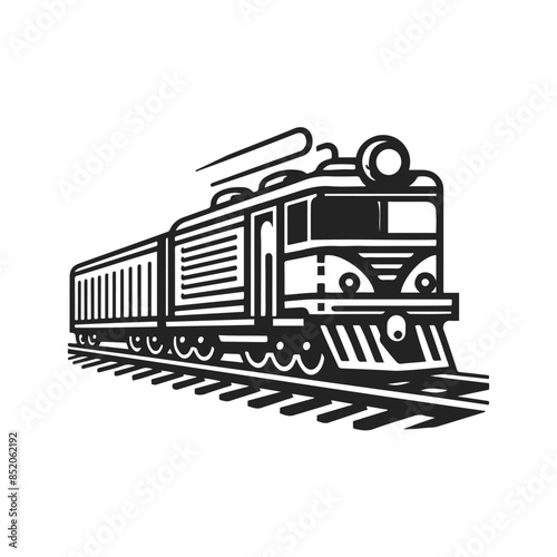Black silhouette retro train engine with large coal smoke graphic design vector