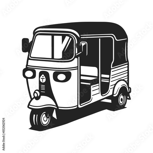 black outlined tuk tuk or three wheeler-vector illustration