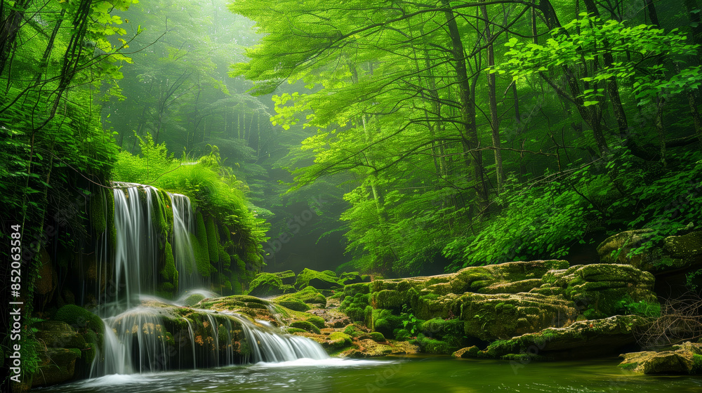 Fototapeta premium Nature wallpaper, forests and waterfalls