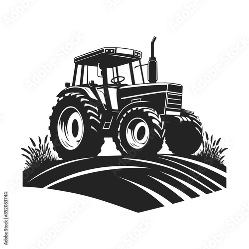 A tractor Vector black isolated on a white background, A farm Tractor Silhouette