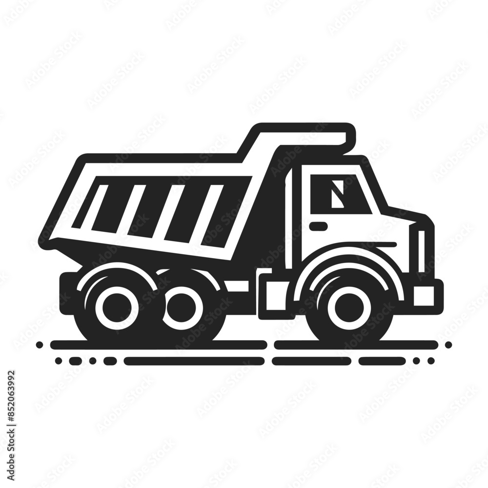Black and White Dump Truck Icon, Streamlined Vector Art Black and White Dump Truck Icon, Streamlined Vector Art