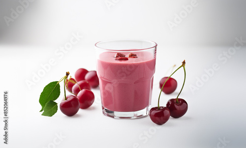 Wallpaper Mural Delicious cherry smoothie drink in a glass on white table, surrounded by cherries. Tasty healthy drink. Torontodigital.ca