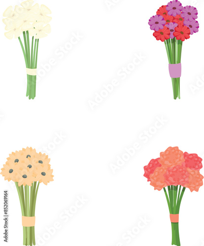 Wedding bouquet icons set cartoon vector. Colorful summer flower bouquet. Nature, plant