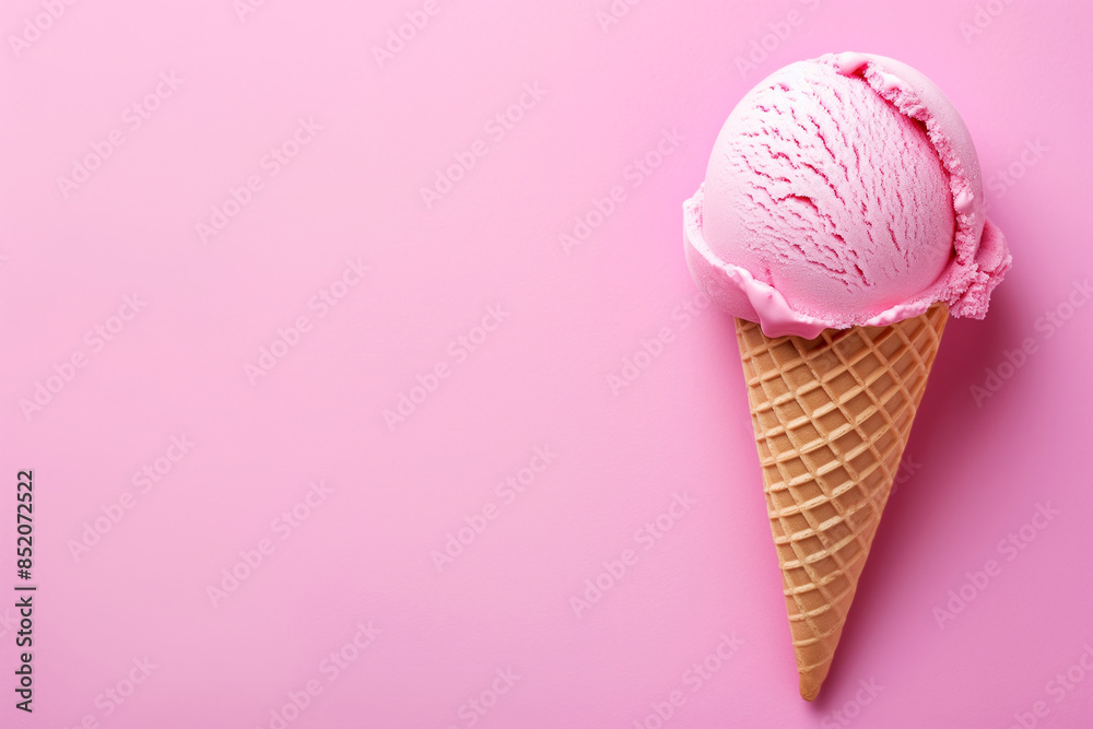Ice cream in waffle cone isolated on pink background with copy space. Summer wallpaper Ice cream in waffle cone isolated on pink background with copy space. Summer wallpaper