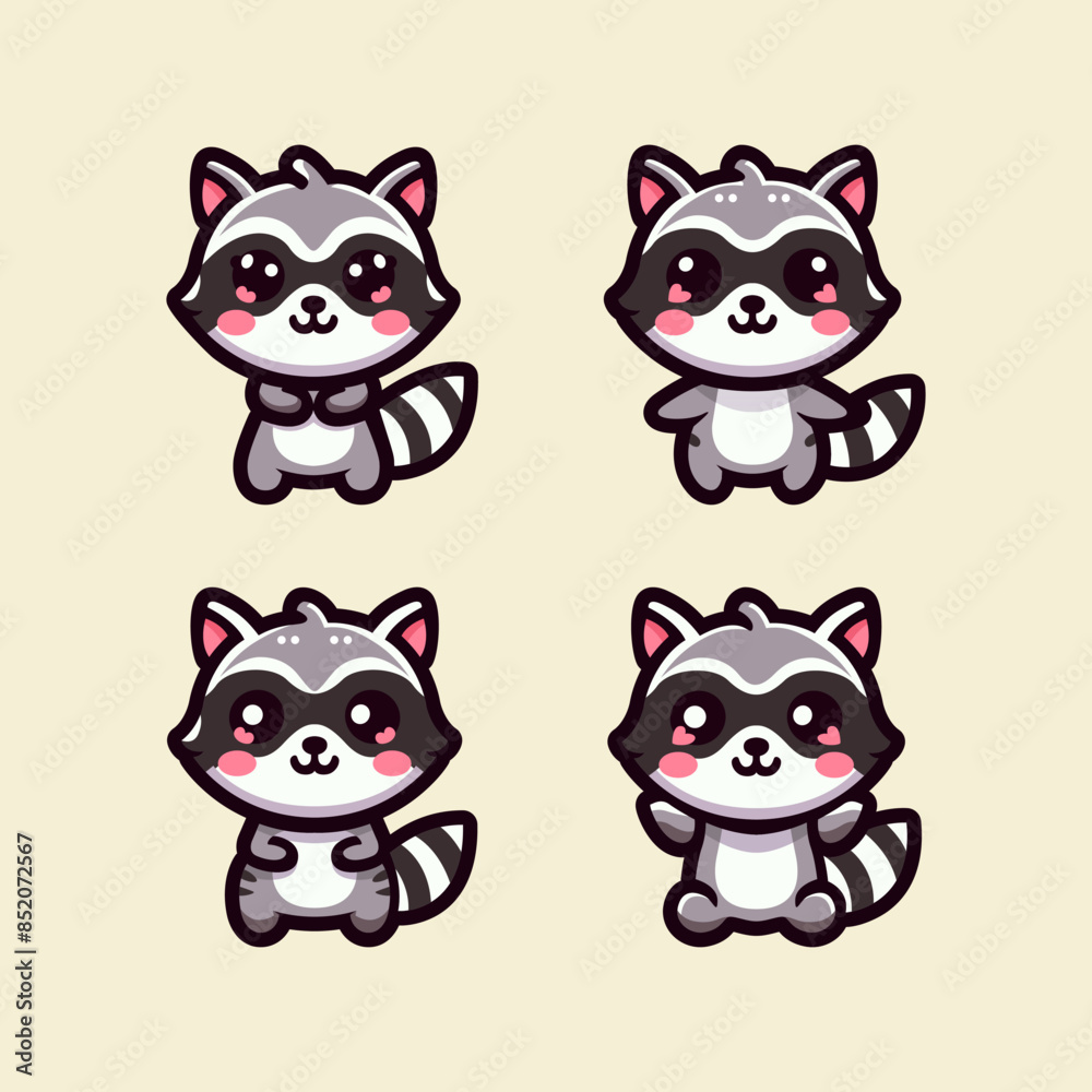 Set of raccoon vector design Set of raccoon vector design