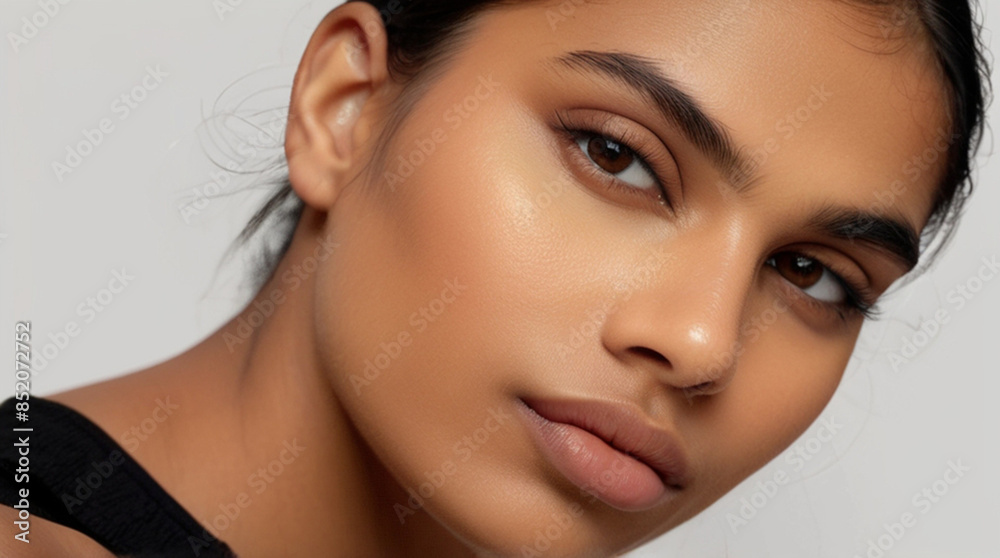 Fototapeta premium Close up portrait of beautiful Asian young woman in 20s with perfect glowy skin