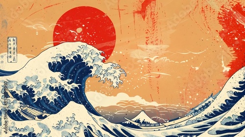 Retro Japanese Wave Pattern Banner with Oriental Charm