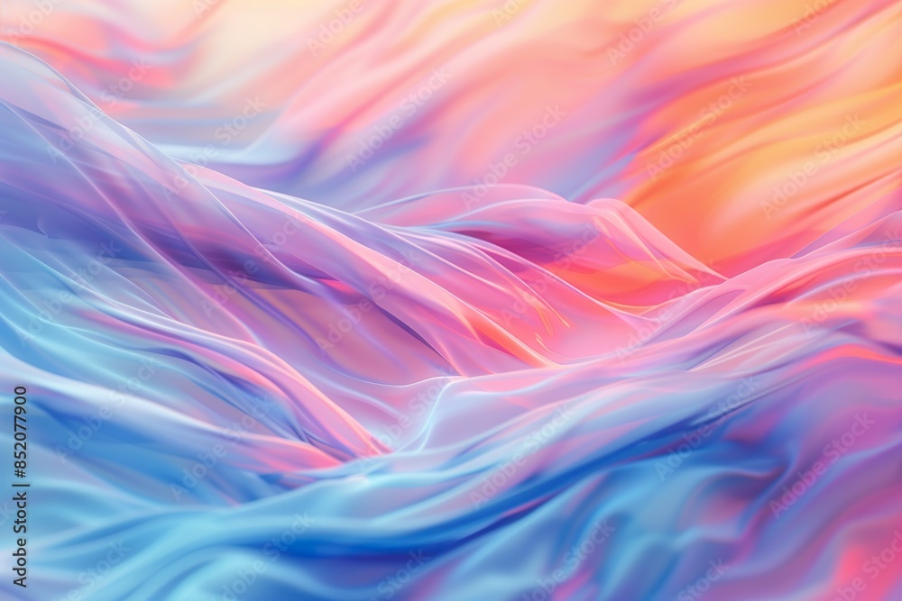 Abstract background. Colorful twisted shapes in motion. Digital art for poster, flyer, banner background or design element. Soft textures on pastel background