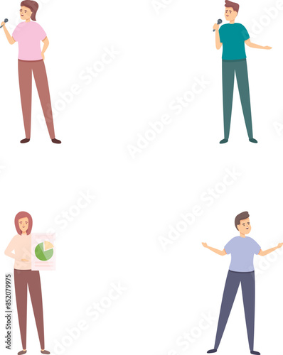 Voting agitation icons set cartoon vector. Loud talking and agitating people. Public speaking, campaigning