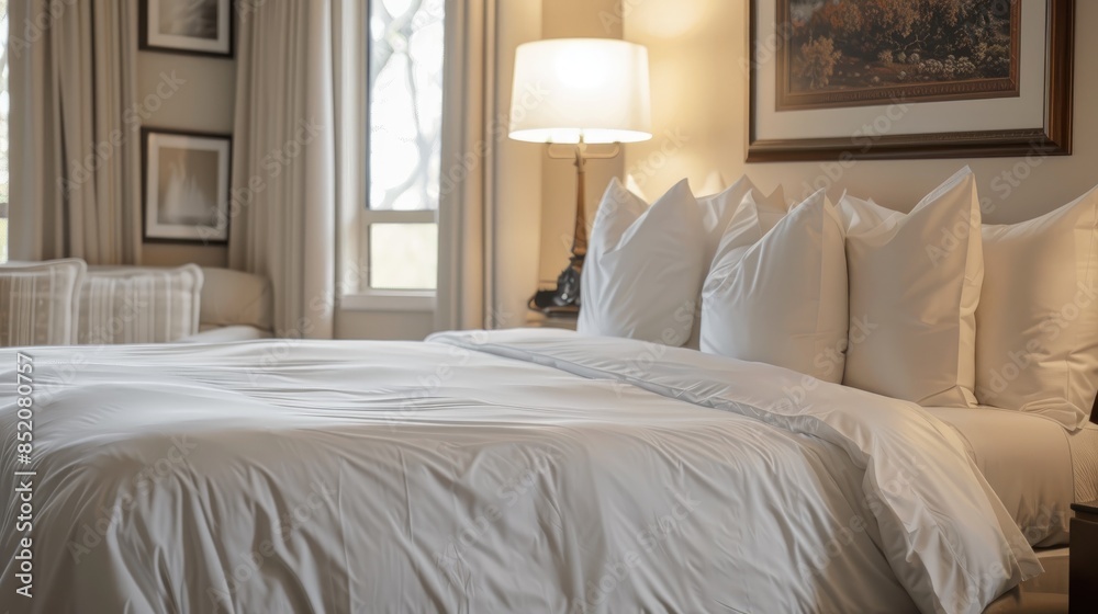 Newly prepared bed with white linens Newly prepared bed with white linens