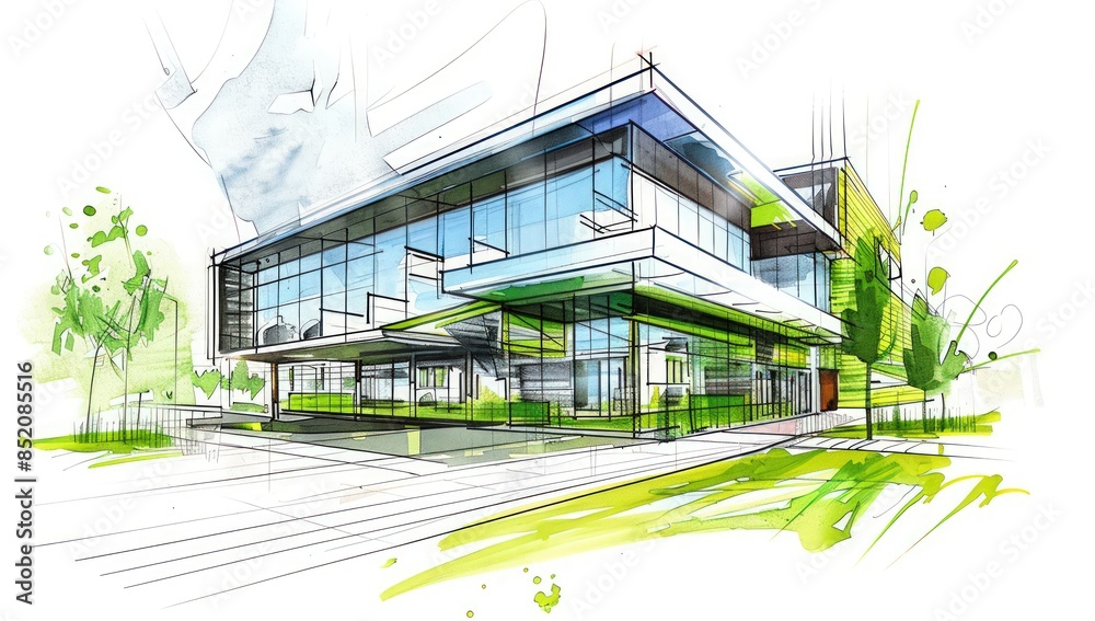 A large building with a green roof and lots of glass windows. A large building with a green roof and lots of glass windows.