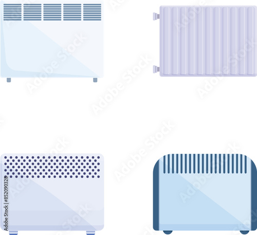 Radiator icons set cartoon vector. Equipment for providing heat at home. Heating device