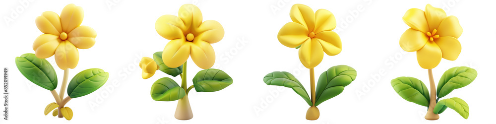 Set of Primrose isolated on transparent png background. Generative ai Set of Primrose isolated on transparent png background. Generative ai