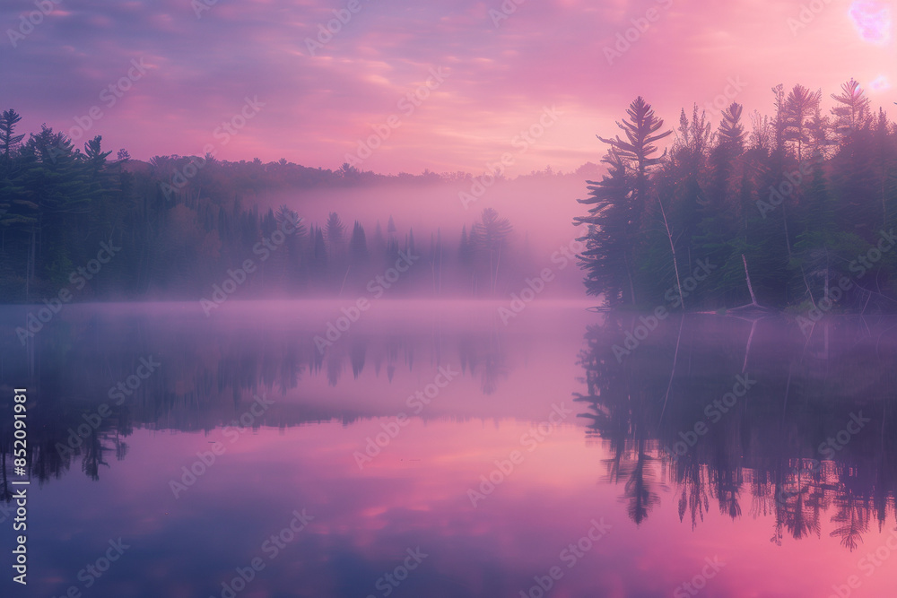 serene lakeside scene captured at dawn where mist rises over still waters, surrounded by a tranquil forest serene lakeside scene captured at dawn where mist rises over still waters, surrounded by a tranquil forest