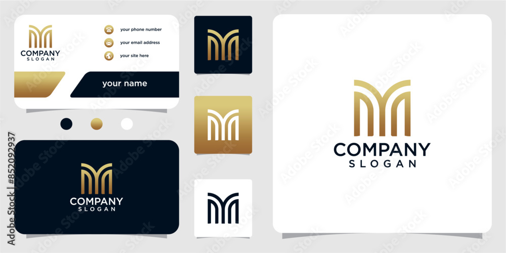 Fototapeta premium abstract, modern, simple letter m logo template with business card