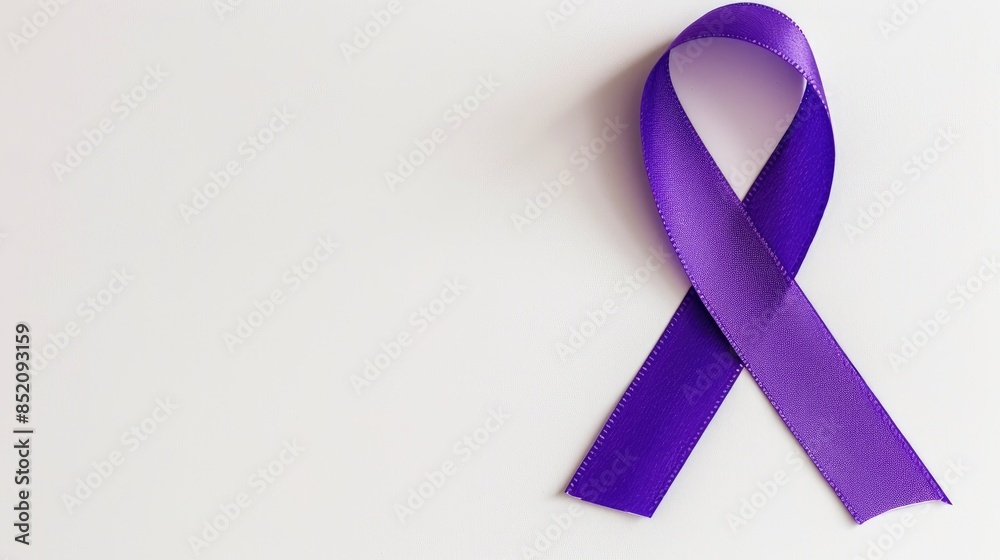 A purple ribbon symbolizing support for various causes like animal abuse Alzheimer s disease domestic violence epilepsy lupus sarcoidosis Crohn s disease and pancreatic cancer stands out ag A purple ribbon symbolizing support for various causes like animal abuse Alzheimer s disease domestic violence epilepsy lupus sarcoidosis Crohn s disease and pancreatic cancer stands out ag