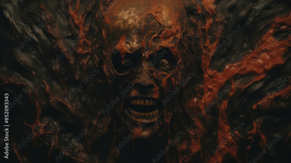 a close up of the face of a demon with blood dripping from it a close up of the face of a demon with blood dripping from it