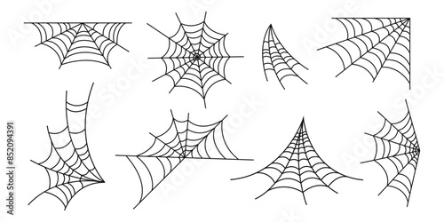 Spider web vector set. Halloween decoration element.