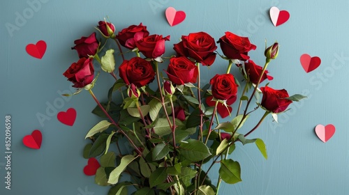 Celebrate Valentine s Day with a stunning arrangement of red roses and charming paper hearts