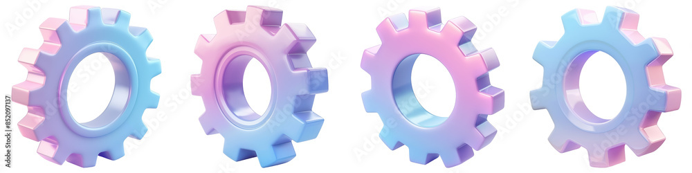 Set of Gear Shape isolated on transparent png background. Generative ai Set of Gear Shape isolated on transparent png background. Generative ai