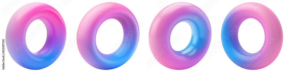 Set of Torus isolated on transparent png background. Generative ai Set of Torus isolated on transparent png background. Generative ai