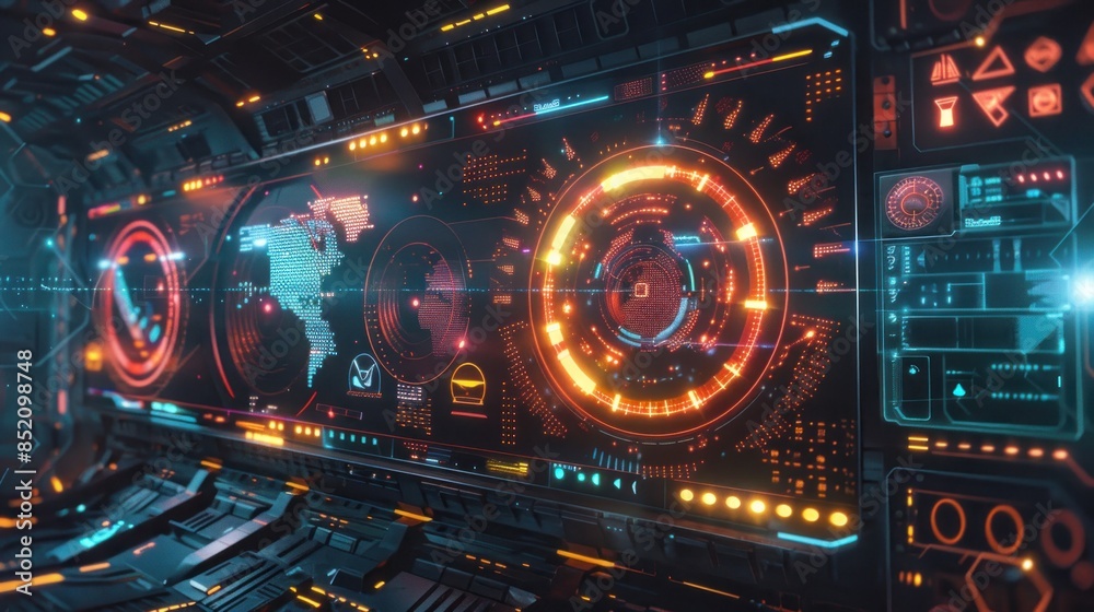 Technology digital cyberpunk control hologram elements abstract panel HUD display interface Background AI generated image Technology digital cyberpunk control hologram elements abstract panel HUD display interface Background AI generated image