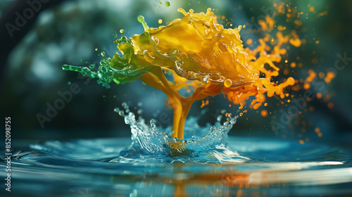 Tree Shaped Splash Created by a Drop of Paint in Water