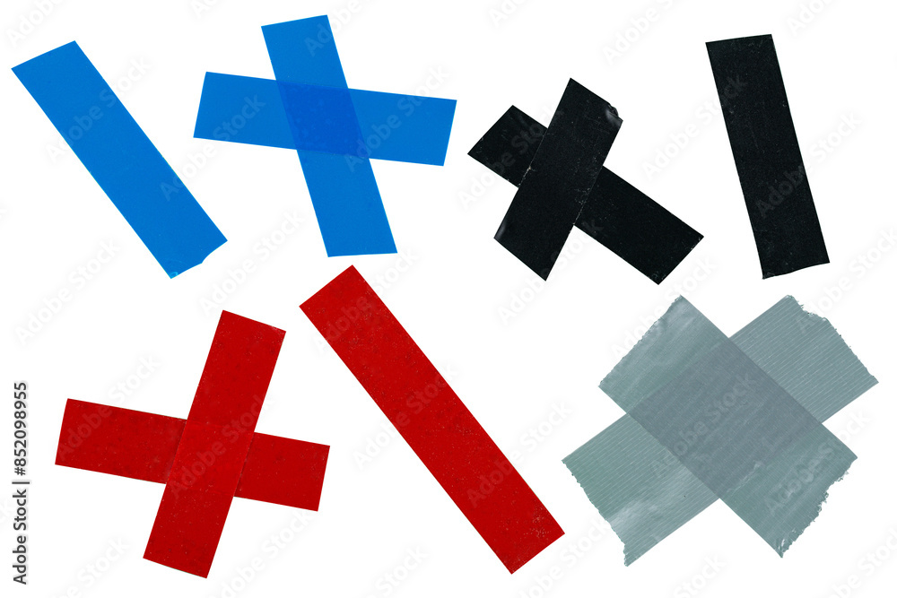Fragments of cohesive tape in various colors isolated Fragments of cohesive tape in various colors isolated